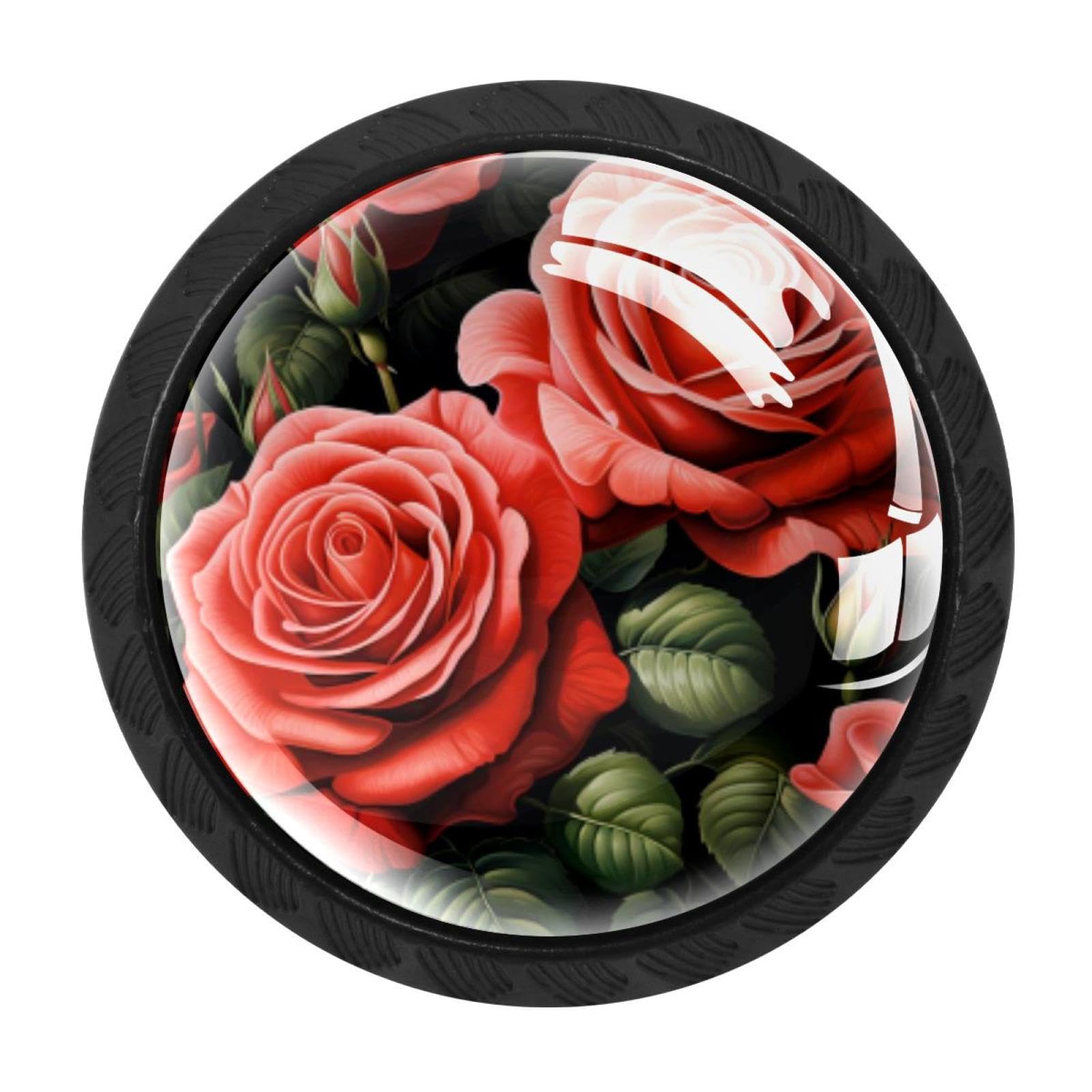 CHENZZZZ 4 Pieces Rose Drawer Knobs, 35mm Black Cabinet Knobs, Drawer Pulls and Knobs, Dresser Drawer Knobs, Cabinet Hardware Kitchen Cabinet Knobs