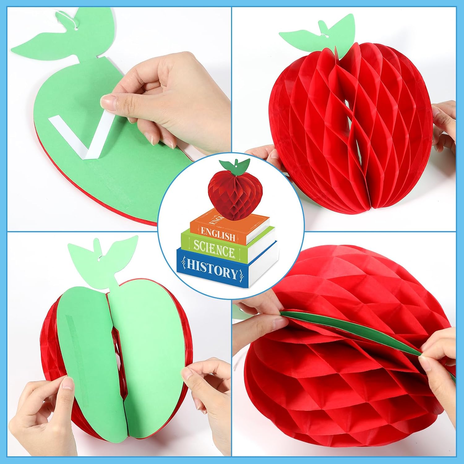 Back to School Tables Centerpieces Honeycomb Hanging Banner Decorations Apple and Paper Book with Pencil Bus Hanging Banner Table Centerpiece for Home Classroom School Themed Party Decoration image 4