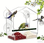 Clear Window Bird Feeder with Extra Strong Suction Cups, Sturdy Durable Acrylic Bird House for Outdoor Wild Birds, Large Birdfeeders for Outside Viewing Garden Decor Gift for Bird Lovers