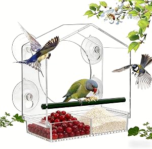 Clear Window Bird Feeder with Extra Strong Suction Cups, Sturdy Durable Acrylic Bird House for Outdoor Wild Birds, Large Birdfeeders for Outside Viewing Garden Decor Gift for Bird Lovers