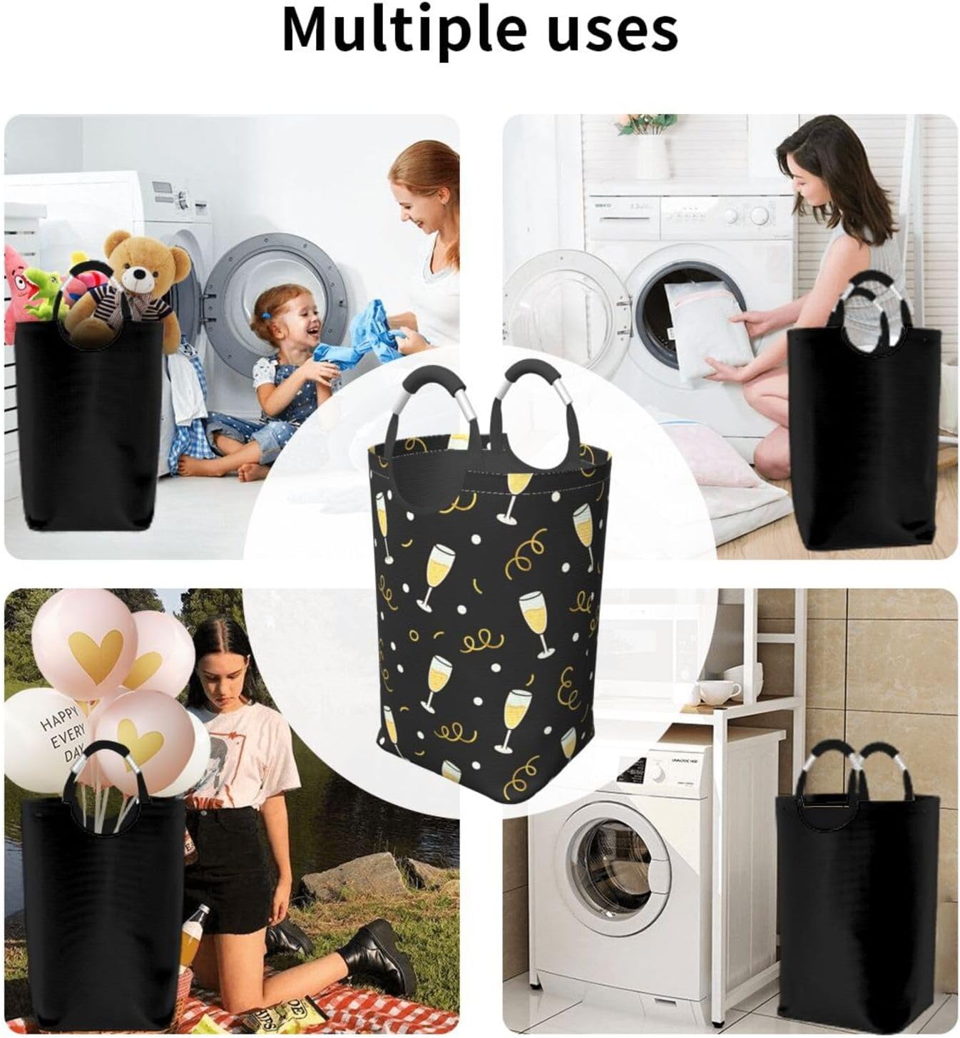 50l Laundry Basket Sparkling Party Wine Glass Waterproof Laundry Hamper Foldable Clothes Laundry Bag With Handles