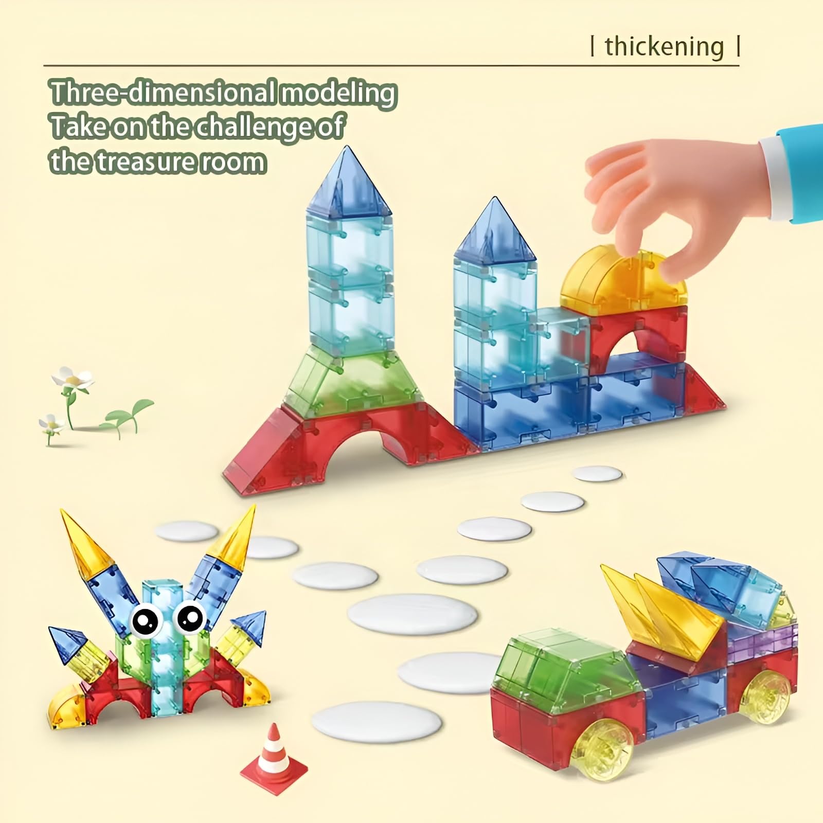 ANVIE & ABEER® Set of 40 Pcs Magic Magnetic Building Tiles for Kids, Educational Stacking Blocks for Boys Girls, Easy Edition (3D Blocks 40 Pieces Magic Building Blocks) 3