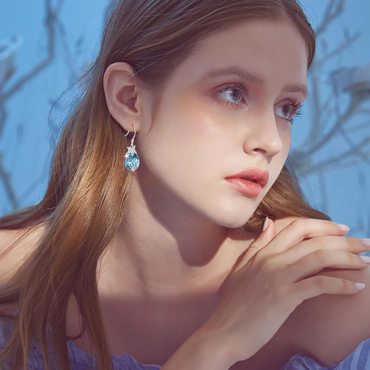 Starfish/Lotus/Butterfly/Bee Dangle Earrings Sterling Silver Teardrop Crystal Animal Plant Hook Earrings for Women - Image 6