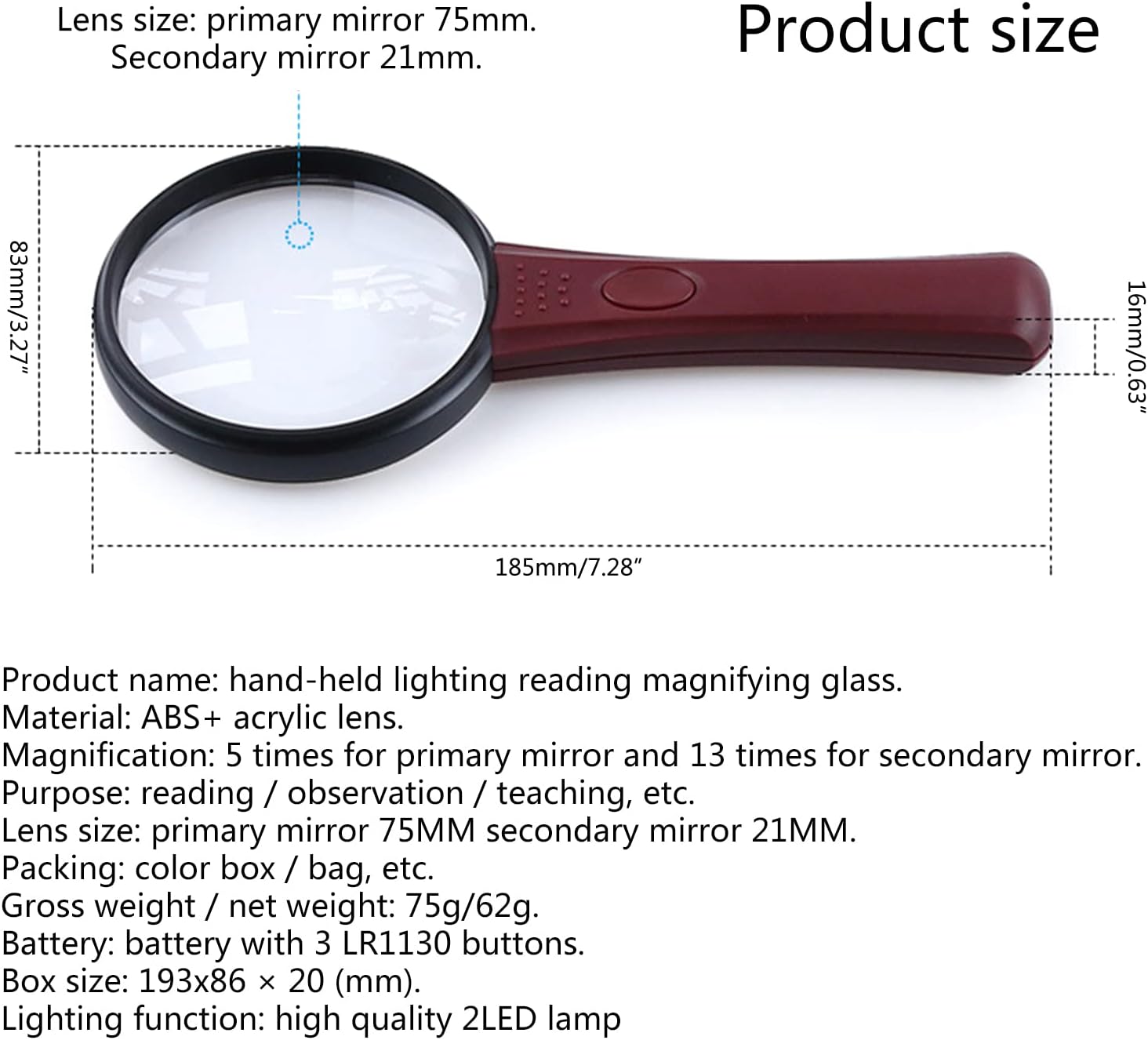 Magnifying Glasses Super Large Glass with LED Lights Loupe Magnifier Illuminated Old Man Reading Handheld Reading Glasses Glasses- with Light for Close Work Crafts Stand for Coins-Sewing Free
