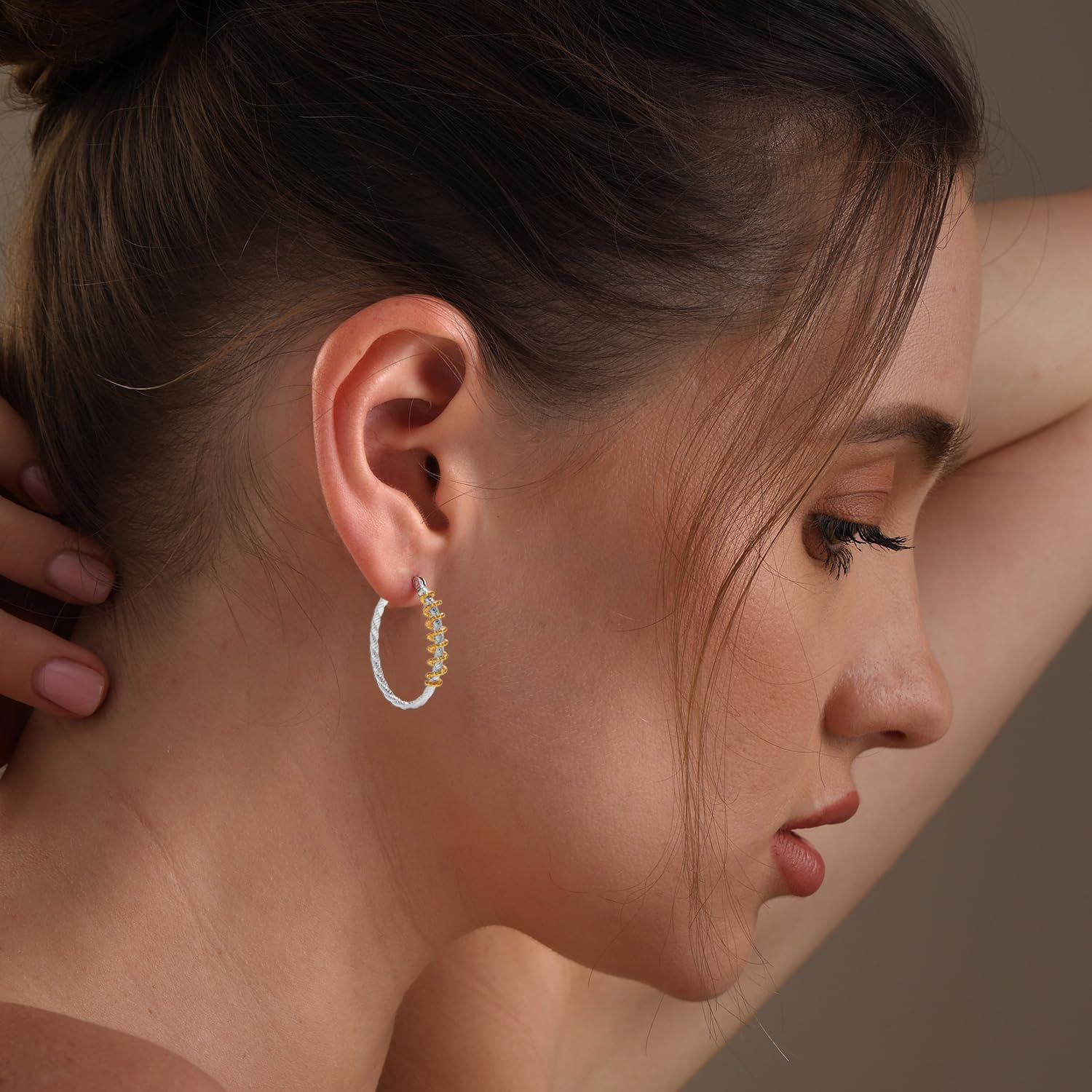 LeCalla 925 Sterling Silver Double Hoop Earrings | Lightweight Textured Two-Tone Earrings | Italian Twisted Hoop Earrings for Women - Image 4