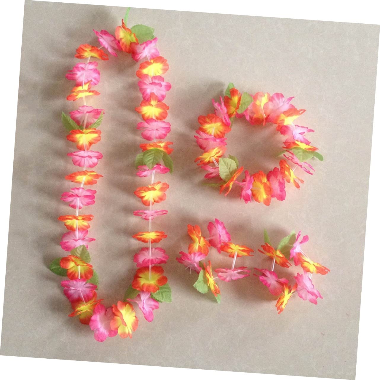 STOBOK Juego De 18 Guirnaldas Hawaianas De Flores Artificiales Collar Pulsera Diadema Accesorio Para Fiestas En La Playa Y Celebraciones.