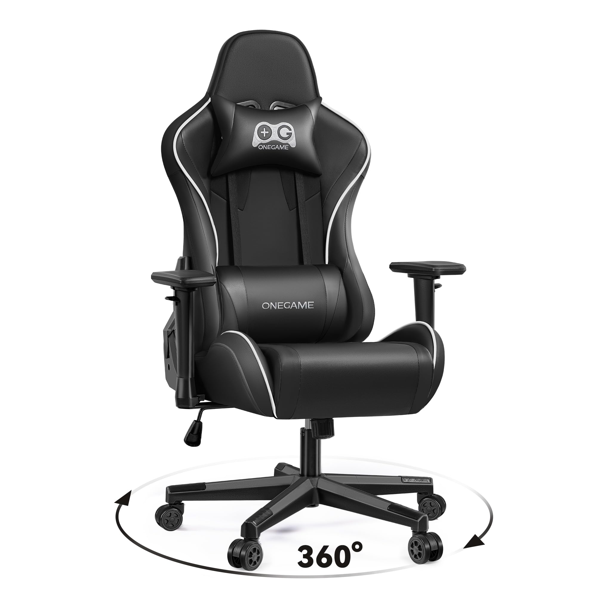 OneGame Sedia Gaming, 3D Braccioli Ergonomico Sedia da Gioco per Computer, Ufficio Regolabile in Altezza, Girevole con Cchienale Regolabile 155°, Nero