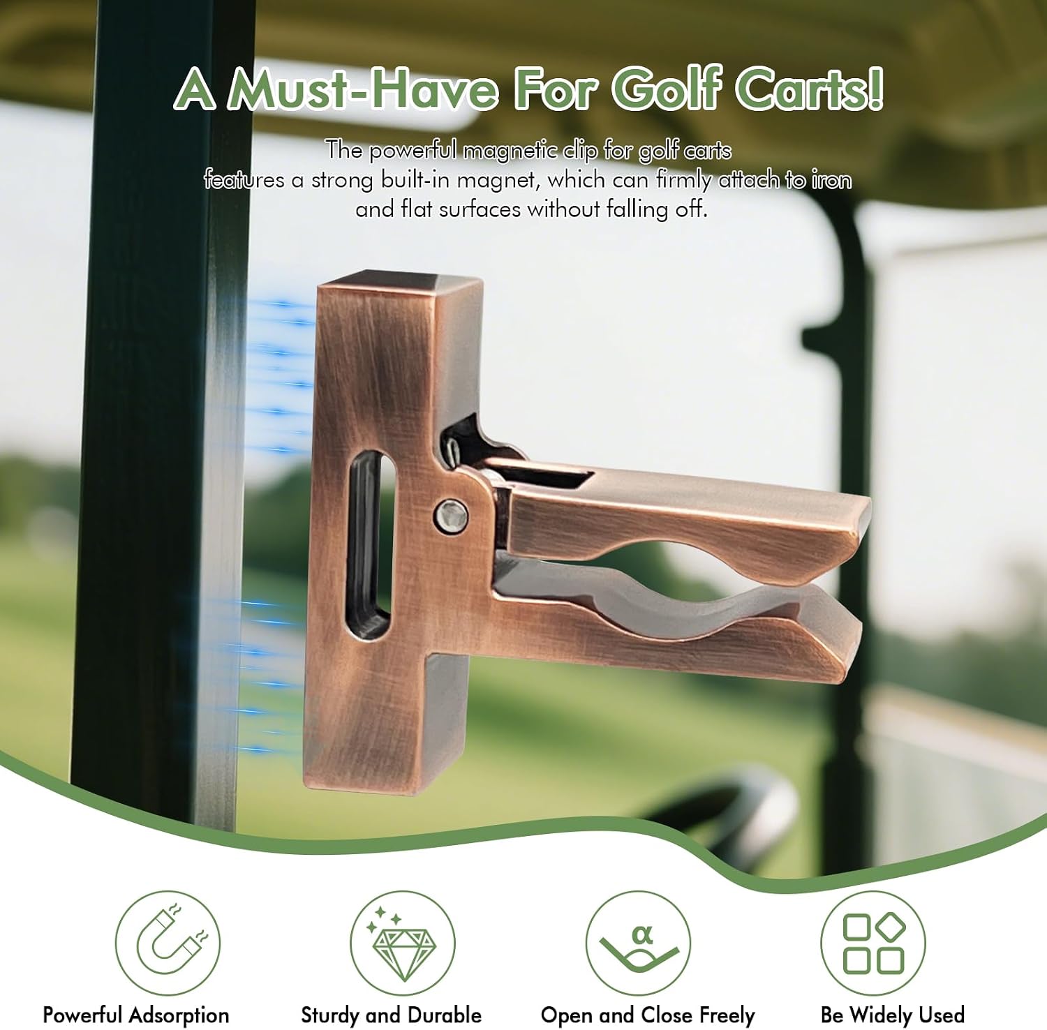 Cigar Holder for Golf Cart, Bronze Magnetic Cigar Holder for Golf Cart with a Powerful Magnet, Self - Adhesive Iron Sheet, Loop Strap and a Premium Gift Box for Golfers