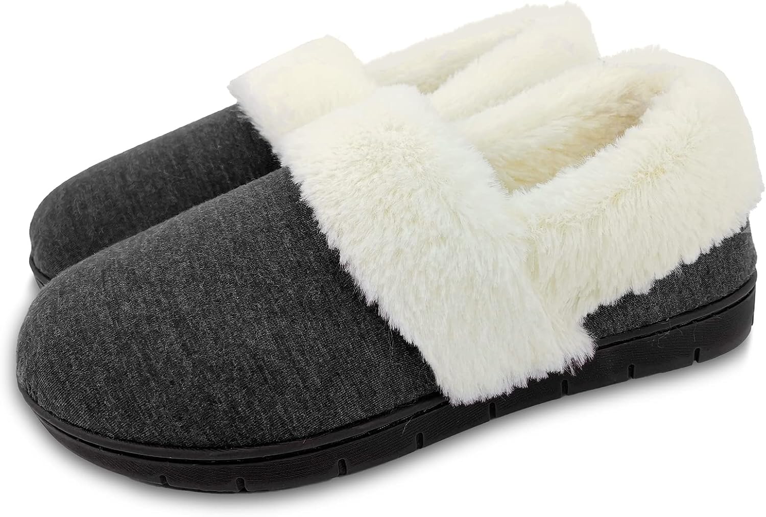 ofoot Womens Winter Warm Clogs Comfortable Cotton House Slippers Mules Memory Foam Insoled Washable Fluffy Indoor Shoes Non Slip Rubber Soles 6.5-7.5 Charcoal Grey