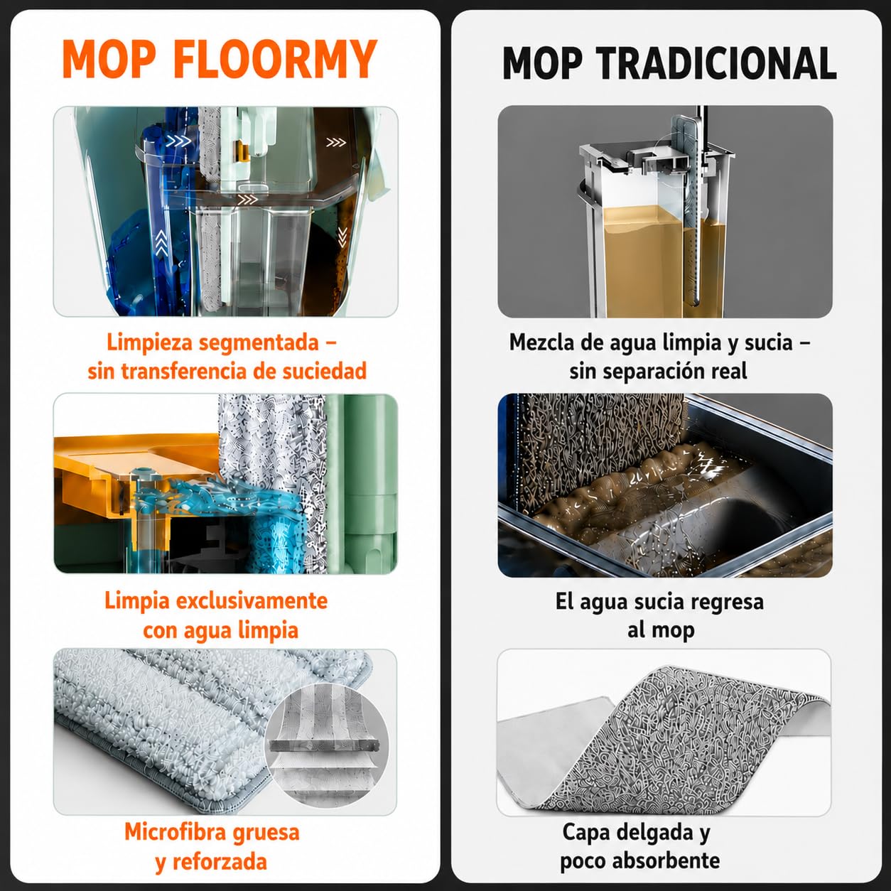 City Mopa Plana con Cubo – Sistema de Separación de Agua Limpia y Sucia, 2 Mopas de Microfibra, Limpieza Sin Marcas para Suelos, Azulejos y Parquet
