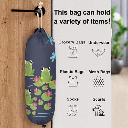 Miniatura 3 de Soporte para bolsas de plástico de rana verde, estanque de loto, libélula lavable, grande, soporte para bolsa de comestibles, organizador de bolsas