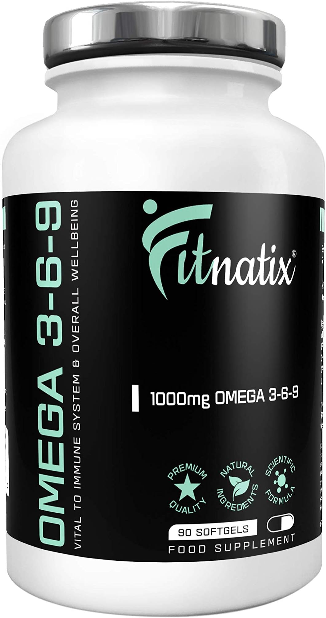 Fitnatix Omega-3 6 & 9 Fish Oil (1000mg per Capsule) with Triglyceride EPA & DHA | Heart, Brain & Joint Support | IFOS 5 Star Certified, Non-GMO & Gluten Free ~ 90 Soft Gels