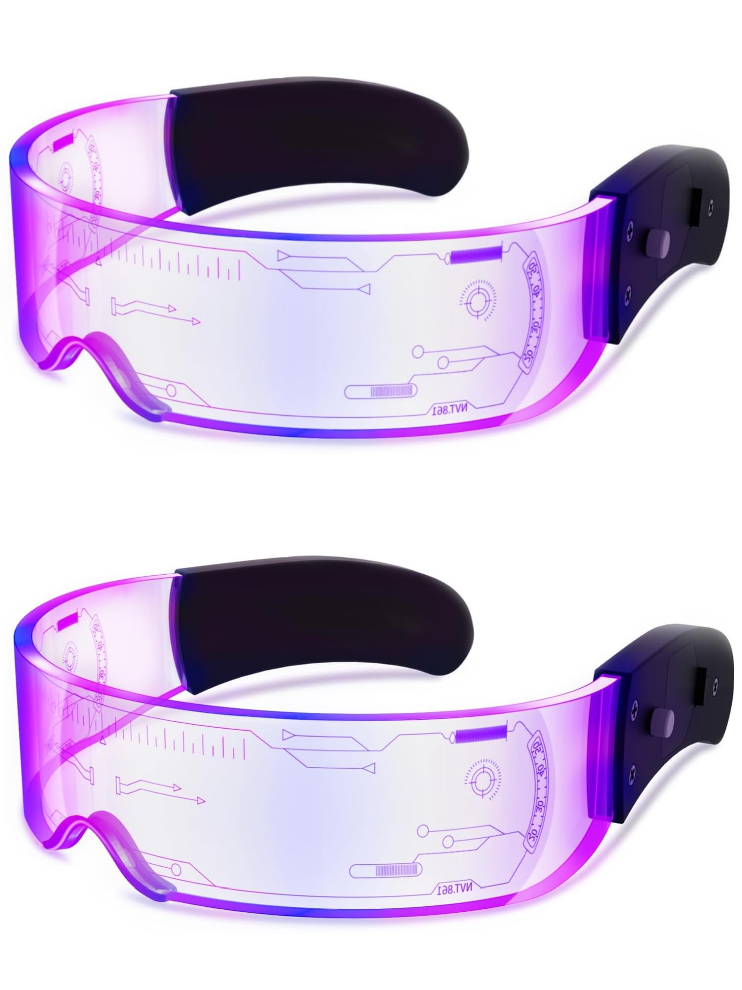 NIUCOO 2 Pairs LED Visor Light Up Glasses, 7 Colors &amp; 4 Lighting Modes Futuristic Cyberpunk Luminous Eyeglasses, Rave Cosplay High Tech Light Up Goggles