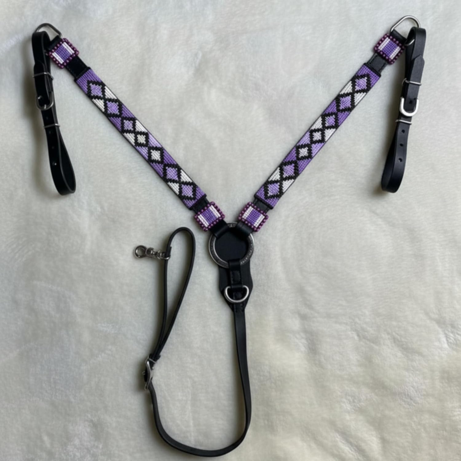 Western Premium Leather Equestrian Headstall, Breast Collar, Reins & Wither Straps - H Beaded Design,COB Size IN08