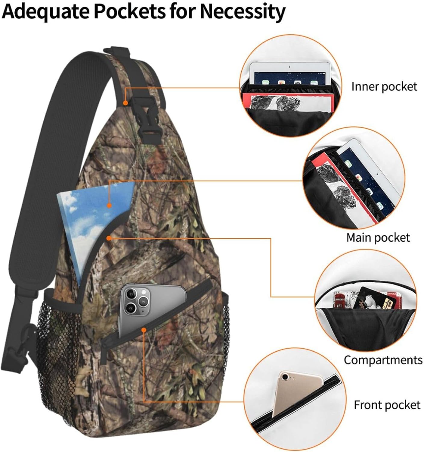 Hunting Camouflage Camo Forest Sling Backpack Crossbody Sling Bag Casual Chest Bags Travel Hiking Daypack Shoulder Bag for Women Men - Image 3