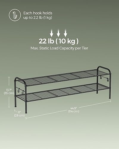 Miniatura 3 de SONGMICS Zapatero de 2 niveles, organizador de zapatos de metal con 4 ganchos laterales, capacidad para 12 pares de zapatos, zapatero de altura