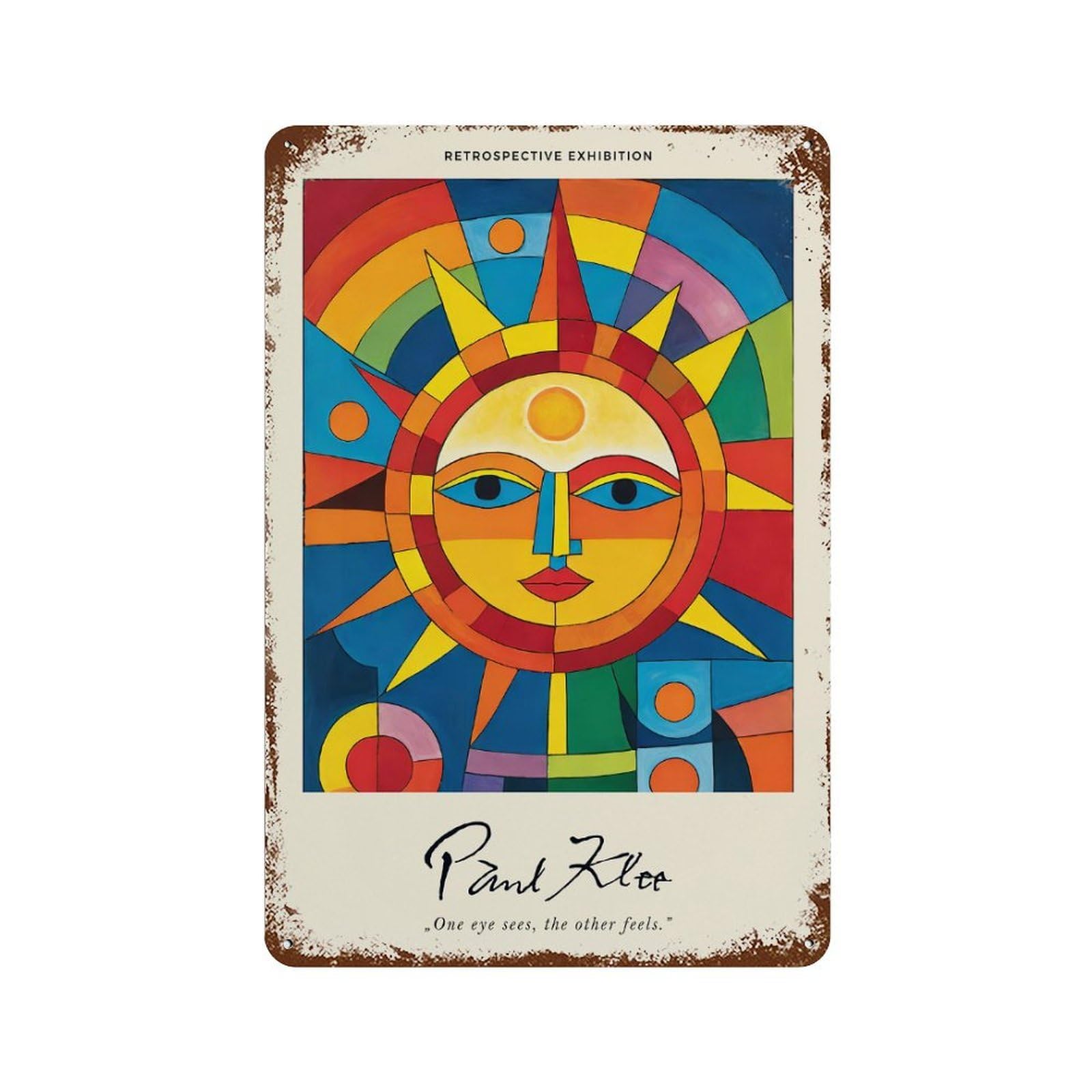 Garage Style Paul Klee Colorful Sun Distressed Metal Wall Sign 11.8"x7.9", Rustic Home Decor for Bar And Workshop