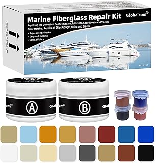 Globalcom Fiberglass Boat Repair Kit, Gel Coat Repair Kit for Boats, Marine Fiberglass Repair Kit for Boats, Epoxy Filler for Boats, Fiberglass Repair Kit Fix Holes Chips Pit Cracks (Color Match)