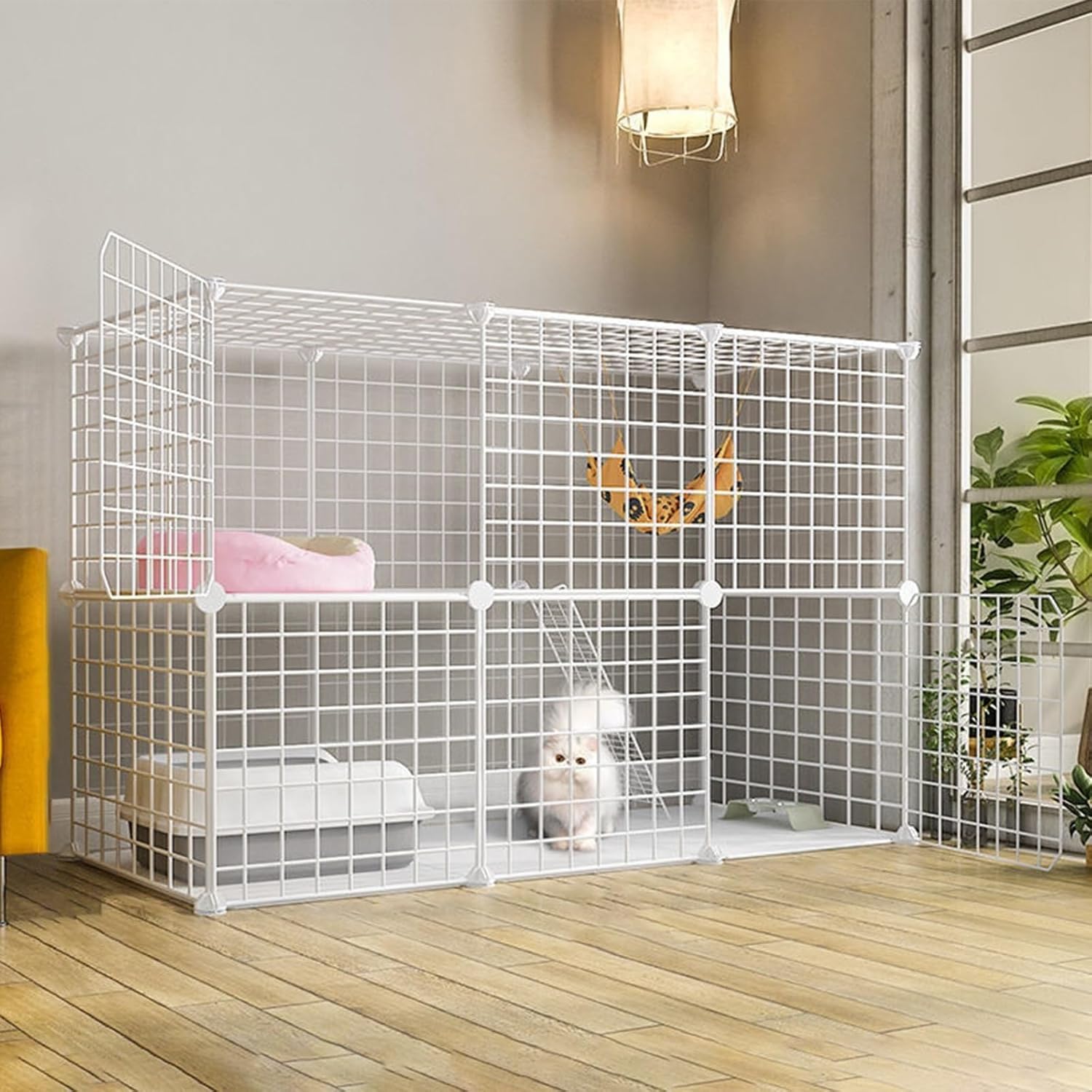 Large Indoor Cat Cages - Metal Wire Kennels & Enclosures, 29.5" L x 29.5" W x 28.7" H Playpen for Kittens - Durable Yellow Cat Crate & Play Area