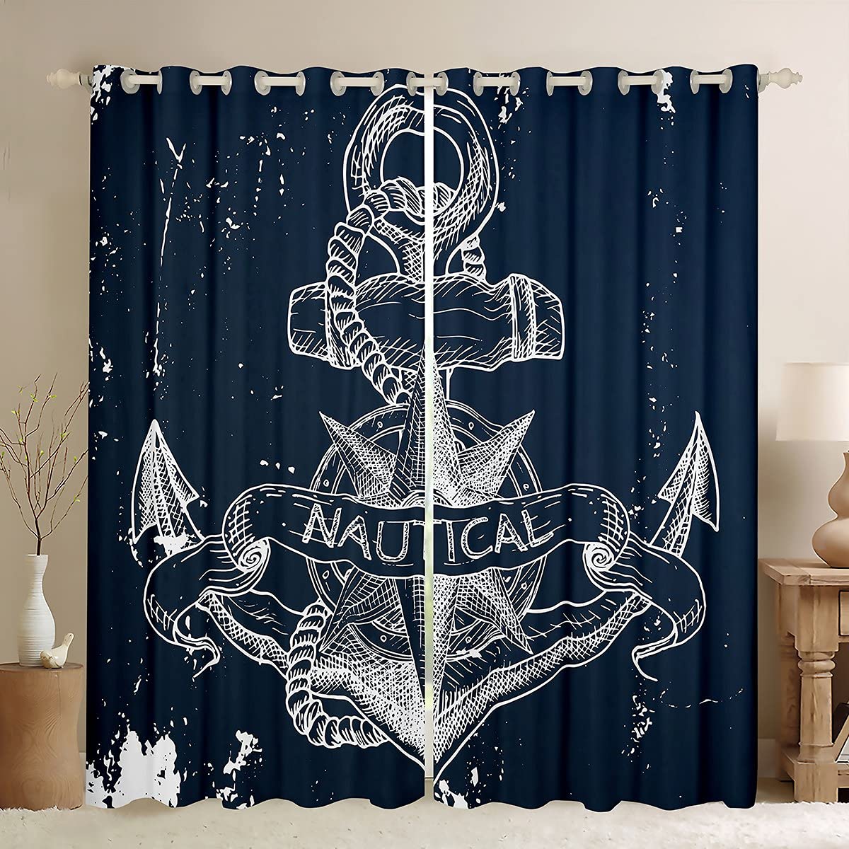 Anchor Curtains Child Boys Girls Nautical Opaque Curtain Ocean Marine Themed For Kids Boys Girls Window Curtains for Bedroom Luxury Drapes White Blue 2 Panel Set W46*L54 โ image 1