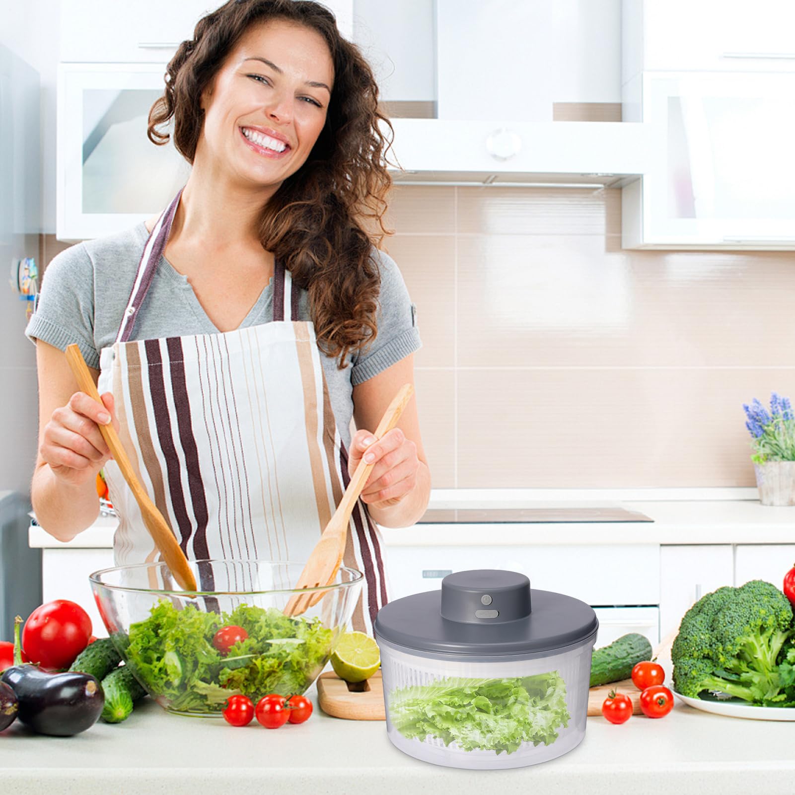 Essiccatore per Verdure – Centrifuga Insalata Elettrica 3 Litri, Miscelatore con Ricarica USB Sicura, Asciugatura Rapida Efficiente | Ideale Insalata, Verdure, Cucina Domestica, Preparazione Veloce