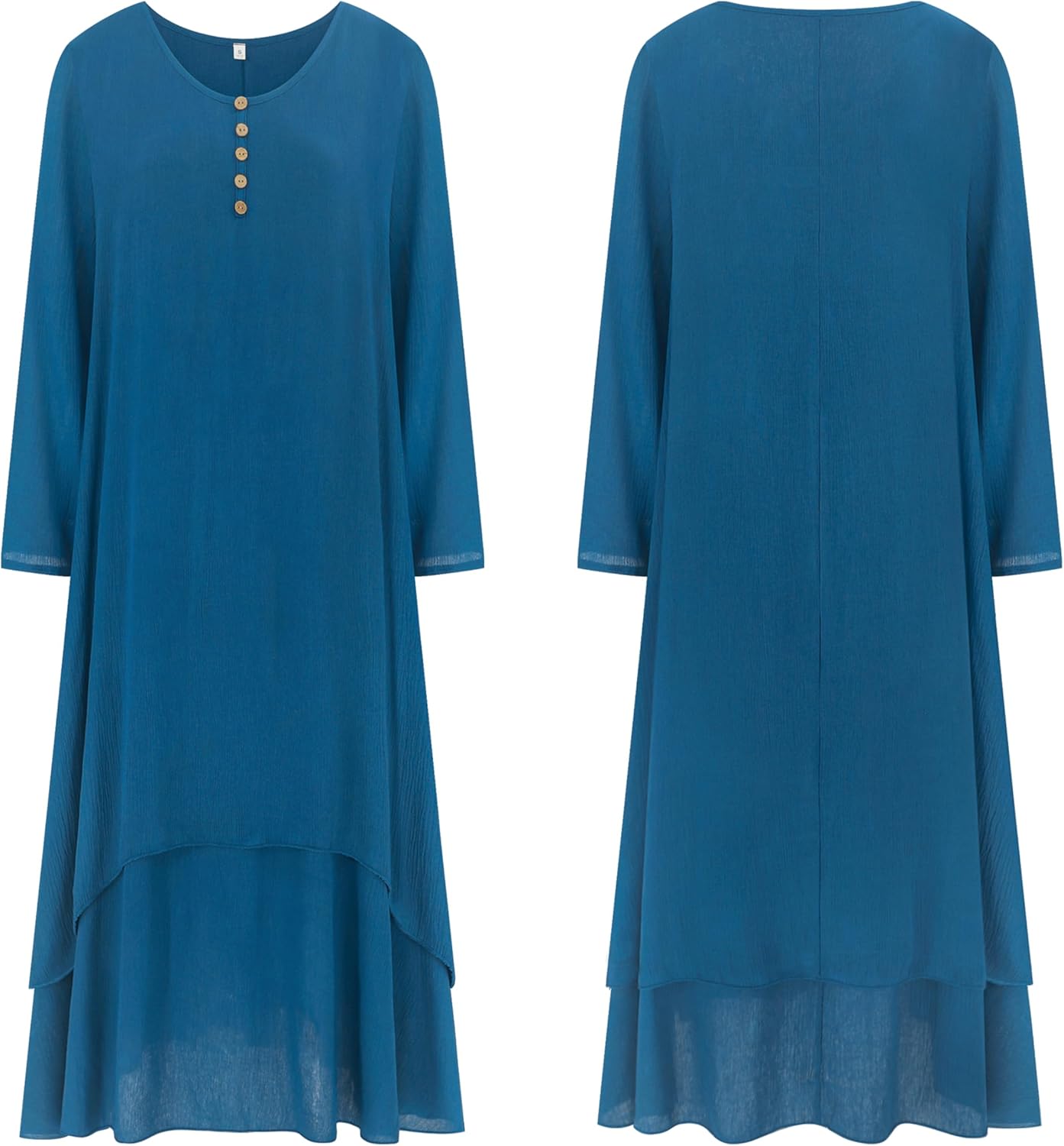 R.Vivimos Women Long Sleeve Cotton Casual Loose Plus Size Irregular Long Dresses - Image 4