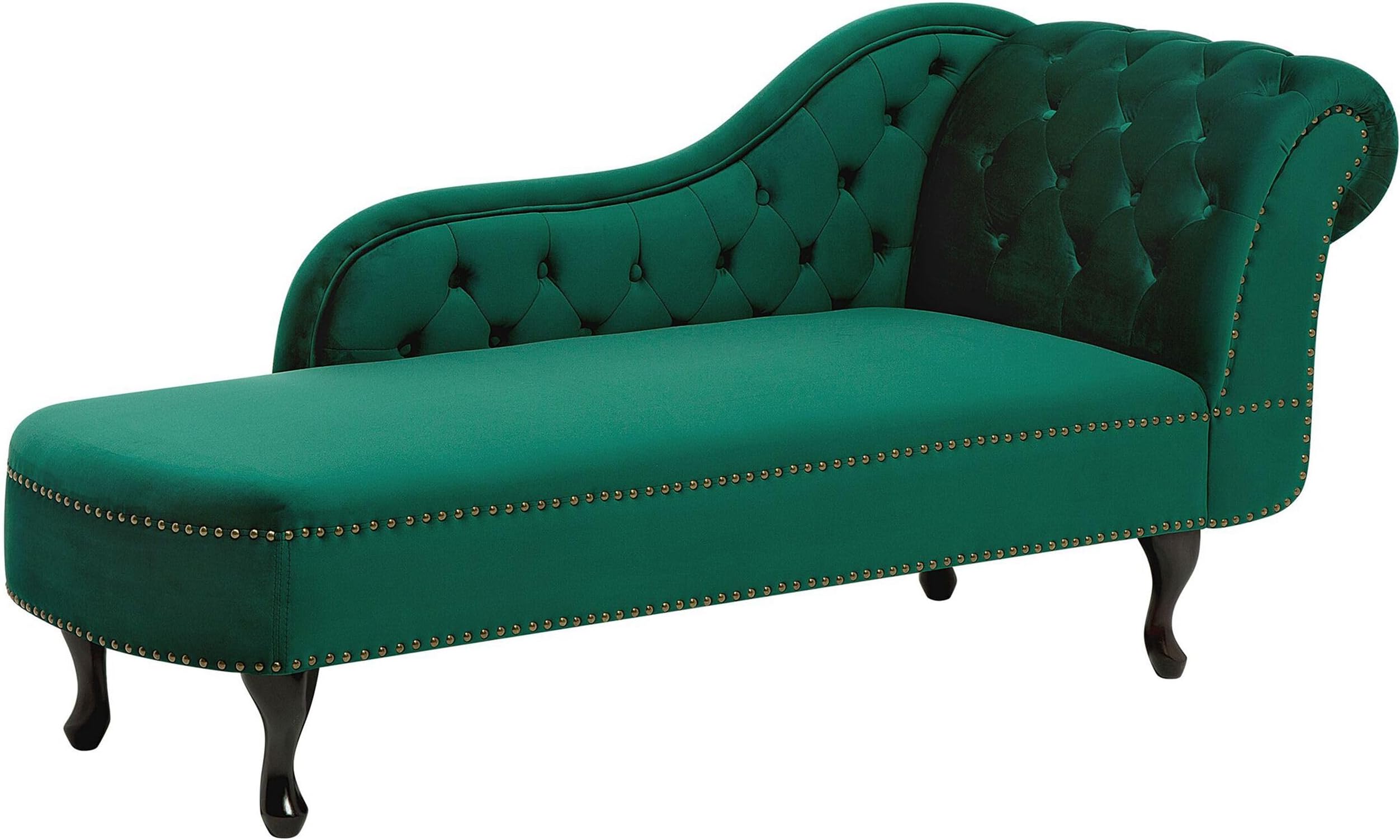 Beliani Vintage Style Right Hand Chaise Lounge Velvet Fabric Chesterfield Green Nimes