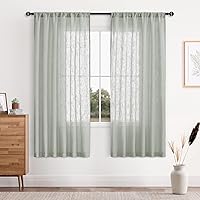 Vista 42 de DWCN Cortinas transparentes de lino sintético blanco, con bolsillo para barra, cortinas de gasa semi texturizada, para dormitorio, sala de estar