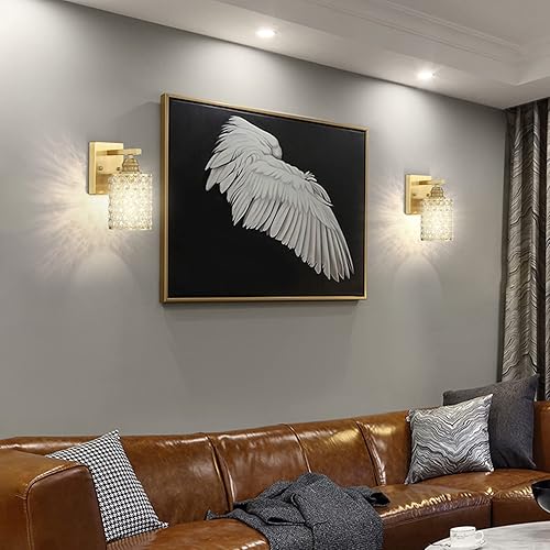 Miniatura 6 de Leading Lighting Paquete de 2 apliques de pared de cristal con acabado champán, lámpara de pared de estilo moderno y conciso con pantalla de cristal