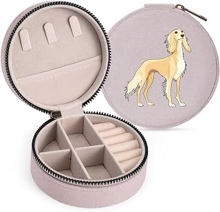 Saluki Dog Travel Jewelry Case Box Peachy Pink-style | Earring Necklace Rings Round Organizer Storage