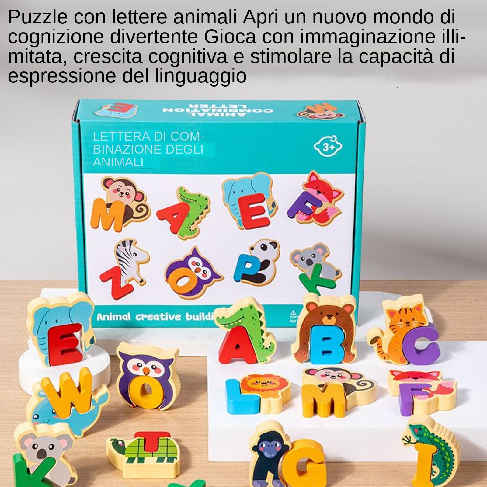 Puzzle Alfabeto Per Bambini - Giochi Educativi Animali In Legno | Gioco Didattico Unisex Per Età 3+ Anni Casa Scuola Viaggi Interni Esterni