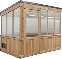 Backyard Discovery Willow 9x6 Cedar Polycarbonate Walk-In Greenhouse Kit - Exhaust Fan, PowerPort, Shelves for Year-Round Gardening