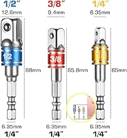 Vista 4 de Juego de extensión de adaptador de enchufe de 3 piezas, vástago hexagonal de 1/4, 3/8, 1/2 pulgada, grado de impacto, convertidor de taladro