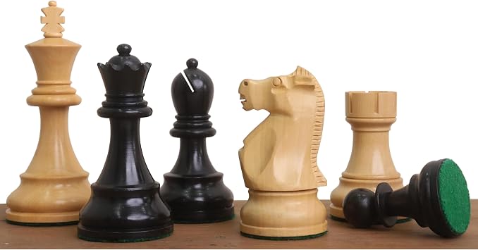 Royal Chess Mall 1972 Championship Fischer-Spassky Reproduced Chess Pieces Only Chess Set, Ebonized Boxwood Wooden Chess Set, 3.7-in King, Double Weighted Chess Pieces 2.73 lbs