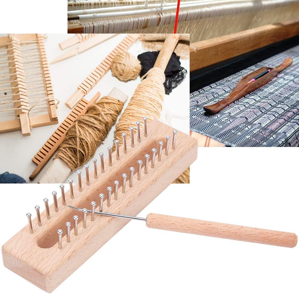 Rectangle Wooden Knitting Machine, Natural Wood Hand Weaving Loom with Metal Curved Hook Needles for Scarves Shawls Blankets DIY Craft Kits for Beginners Adults Kids
