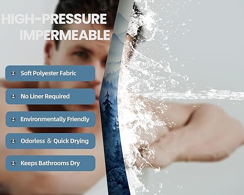 Miniatura 6 de Cortina de ducha azul marino de bosque Cortina de ducha azul oscuro de montaña y naturaleza para decoración de baño de hombres, tela impermeable con