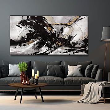 Black Wall Art Abstract Wall Decor for Living Room Framed Wall Art Canvas Art Grunge Artwork Large Office Pictures for Men 24x48