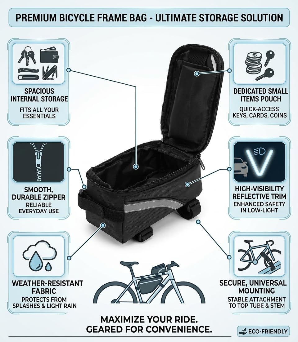 Ilsha® Rubber Bike Bag with Phone Holder for Mountain Bike, Handlebar Bag with Waterproof Touchscreen Phone Case for Every Phone (Black) 4