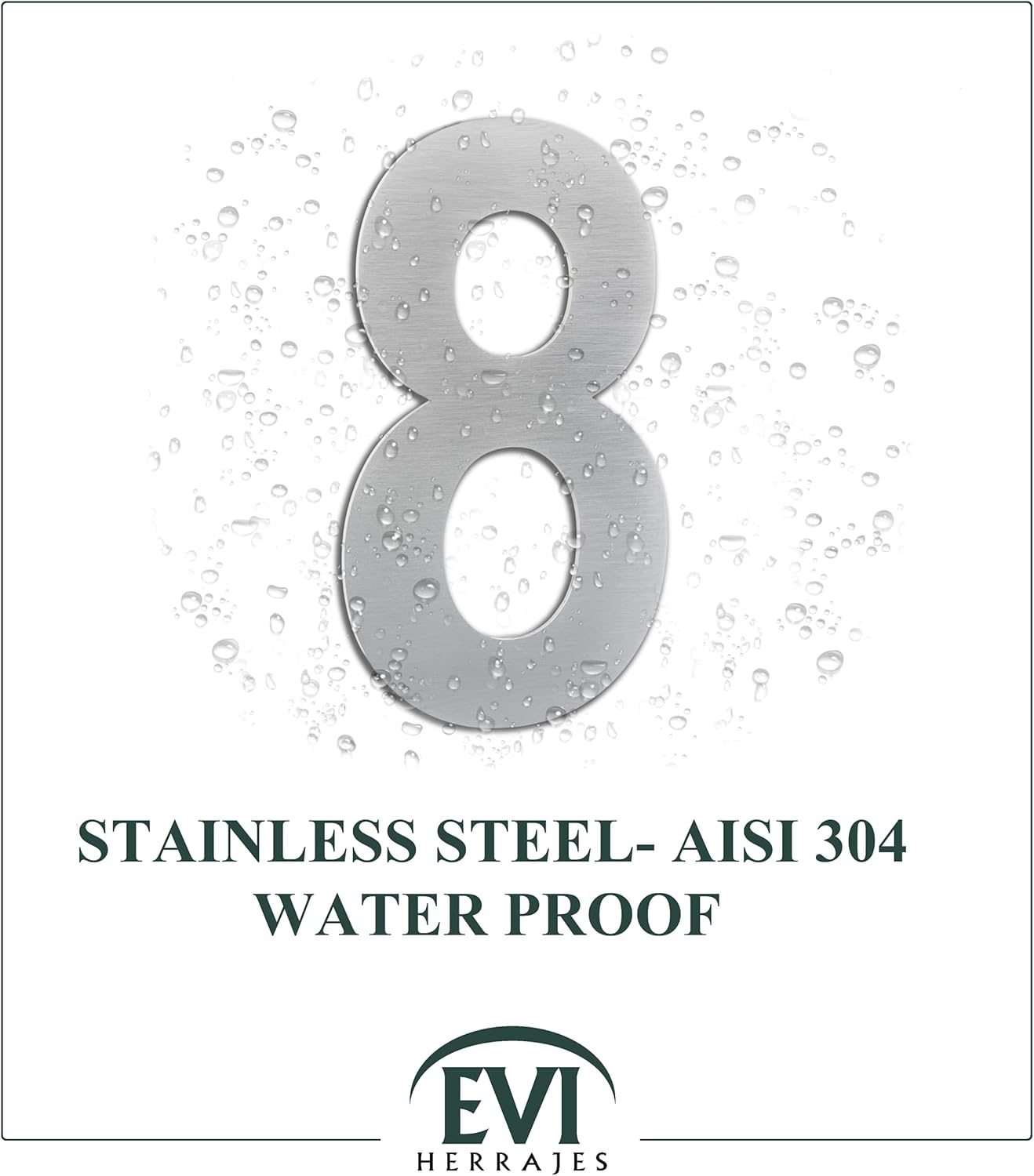 EVI Herrajes | Adhesive Number for Houses | No. 8 | Height 200 mm | Stainless Steel | For Walls, Facades, Portals or Doors | For Exterior and Interior | Mod. I-200AM-8