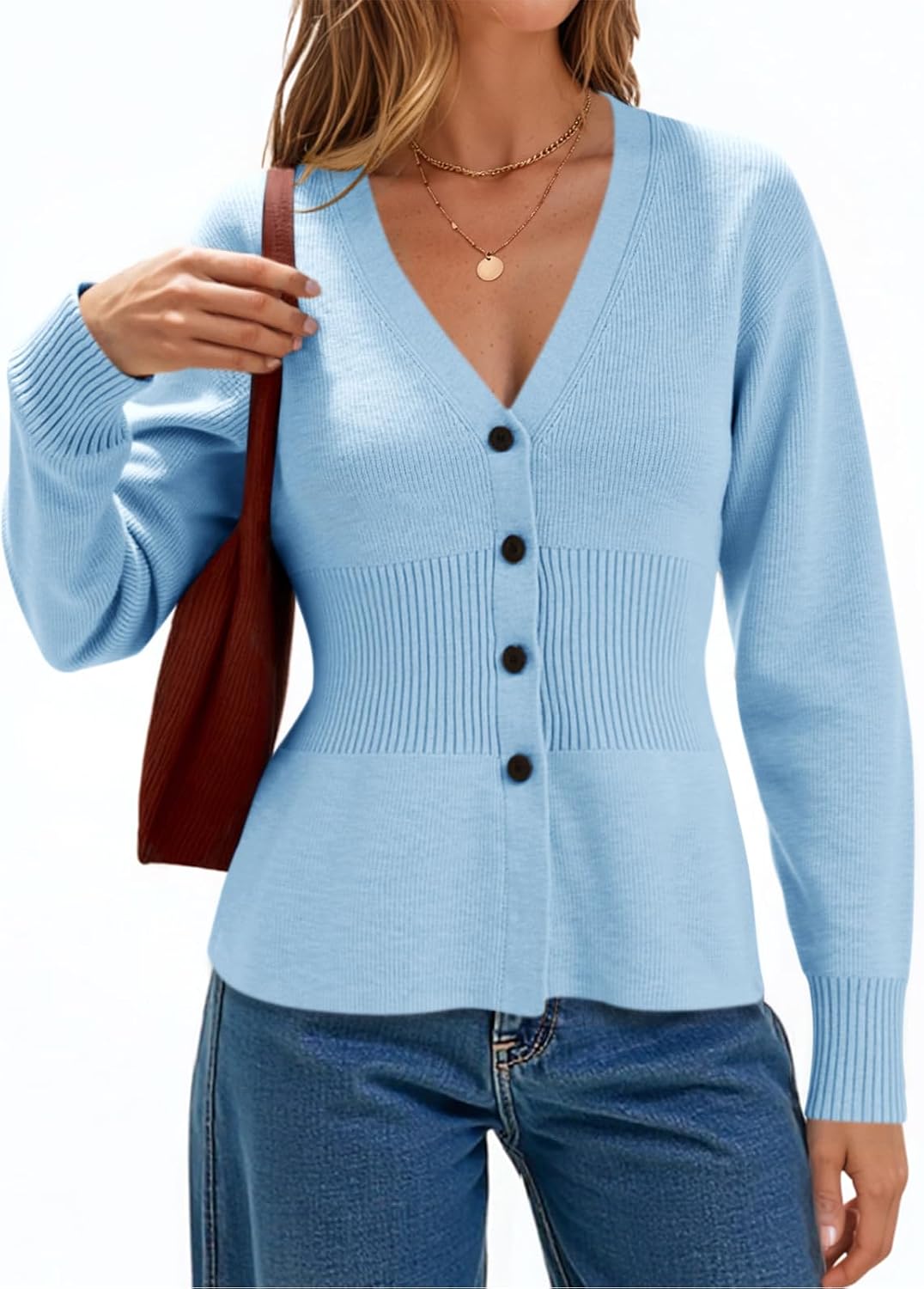 Cicy Bell Womens V Neck Cardigan Sweaters Long Sleeve Cinched Waist Knit Tops Dressy Casual Button Up Fitted Outerwear