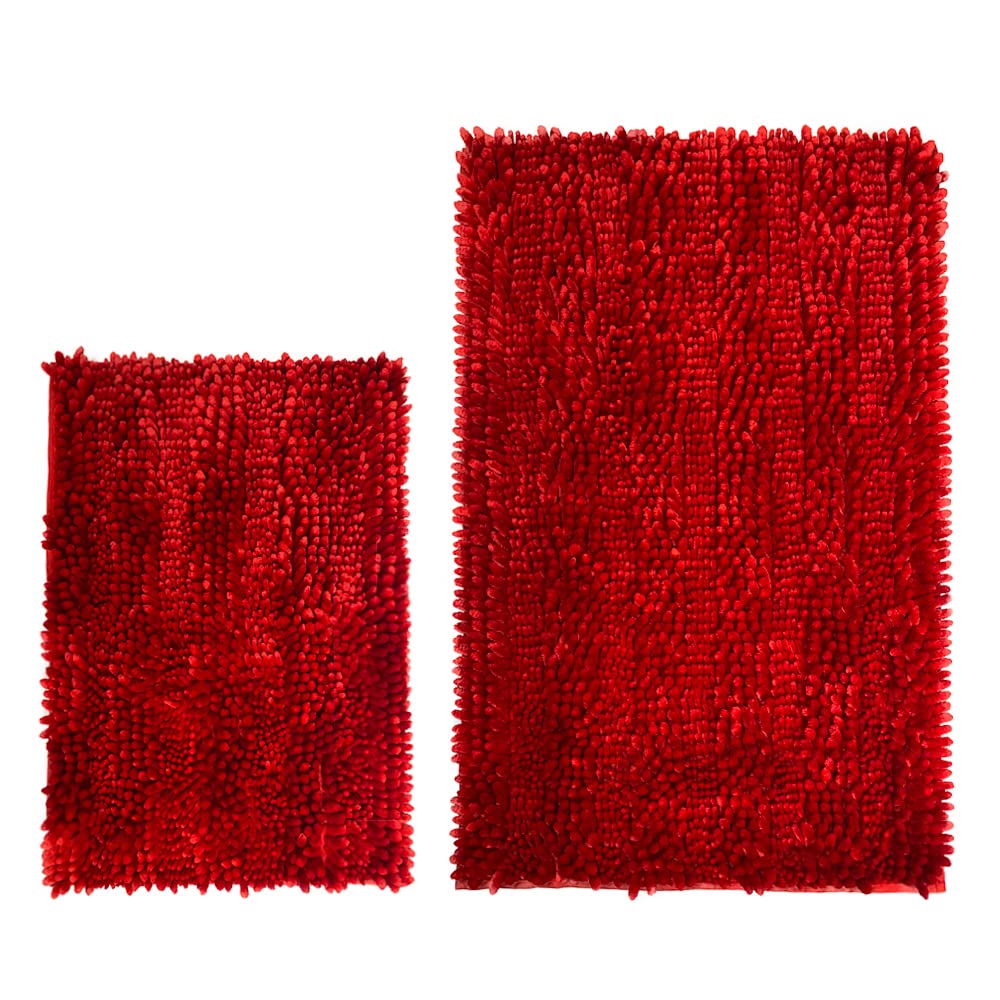 RULLENY Set 2 Piece Shaggy Bathroom Rug, Luxury Butter Chenille Bath