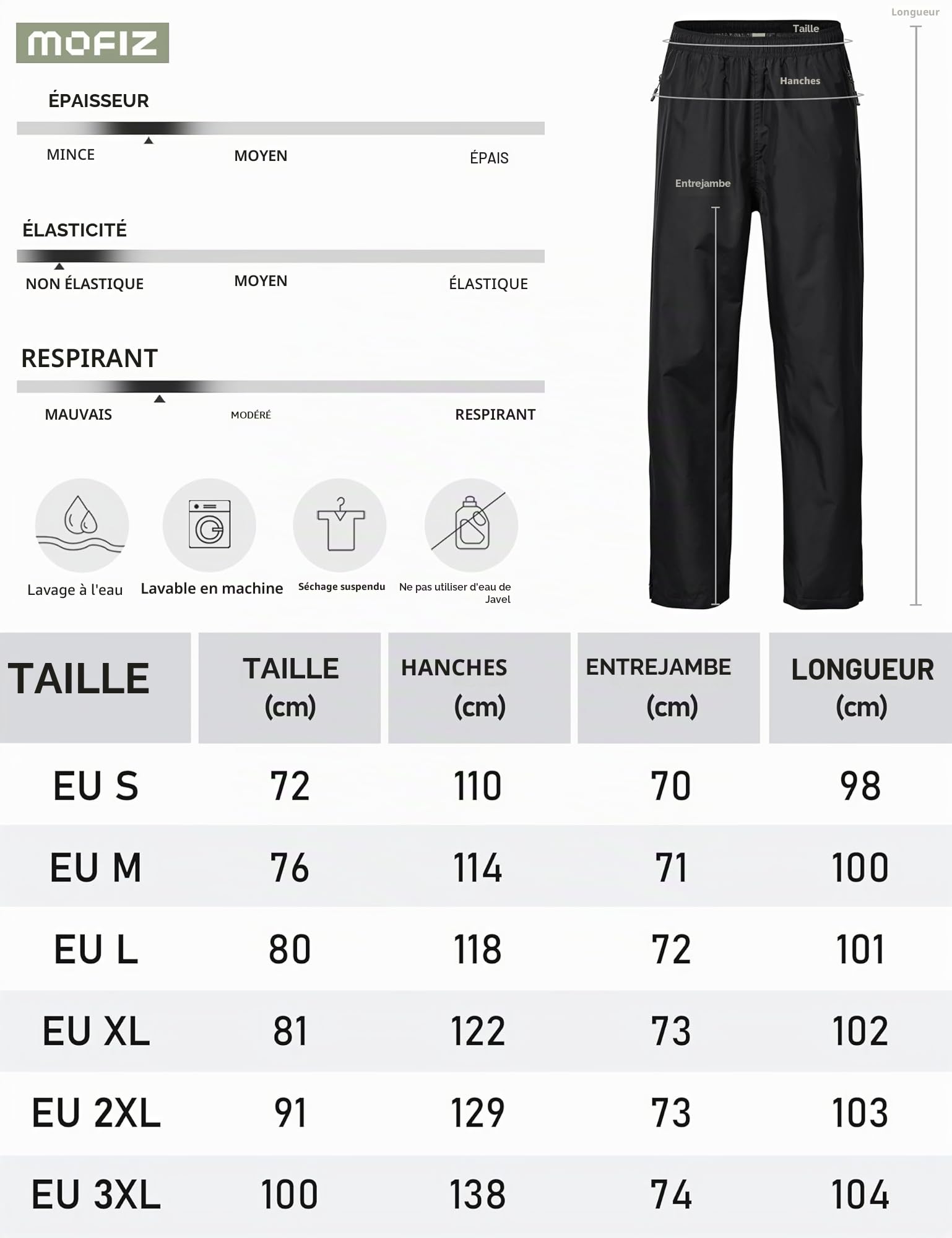 MoFiz Pantalon Imperméable Femme Surpantalon Pantalon de Randonnée Léger Pliable Pantalon de Pluie pour Cyclisme Trekking Extérieur Marche Pêche