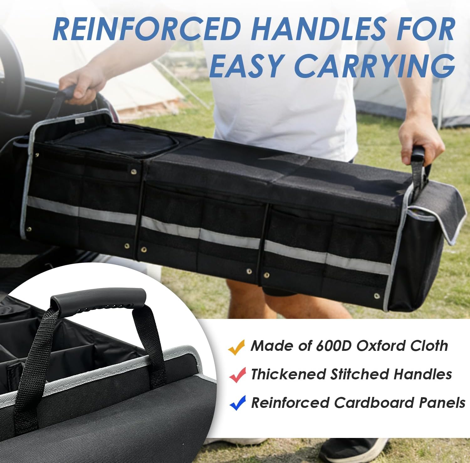 Car Trunk Organizer with Insulated Bag, 3 Compartments Trunk Organizer, 110L Collapsible Trunk Storage Box for SUV Truck Sedan
