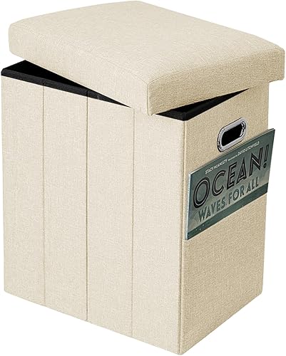 Miniatura 8 de Otomana alta con tela plegable de almacenamiento, muebles otomanos pequeños y plegables con asas, tapa para reposapiés, taburete de lino gris 16.5 x