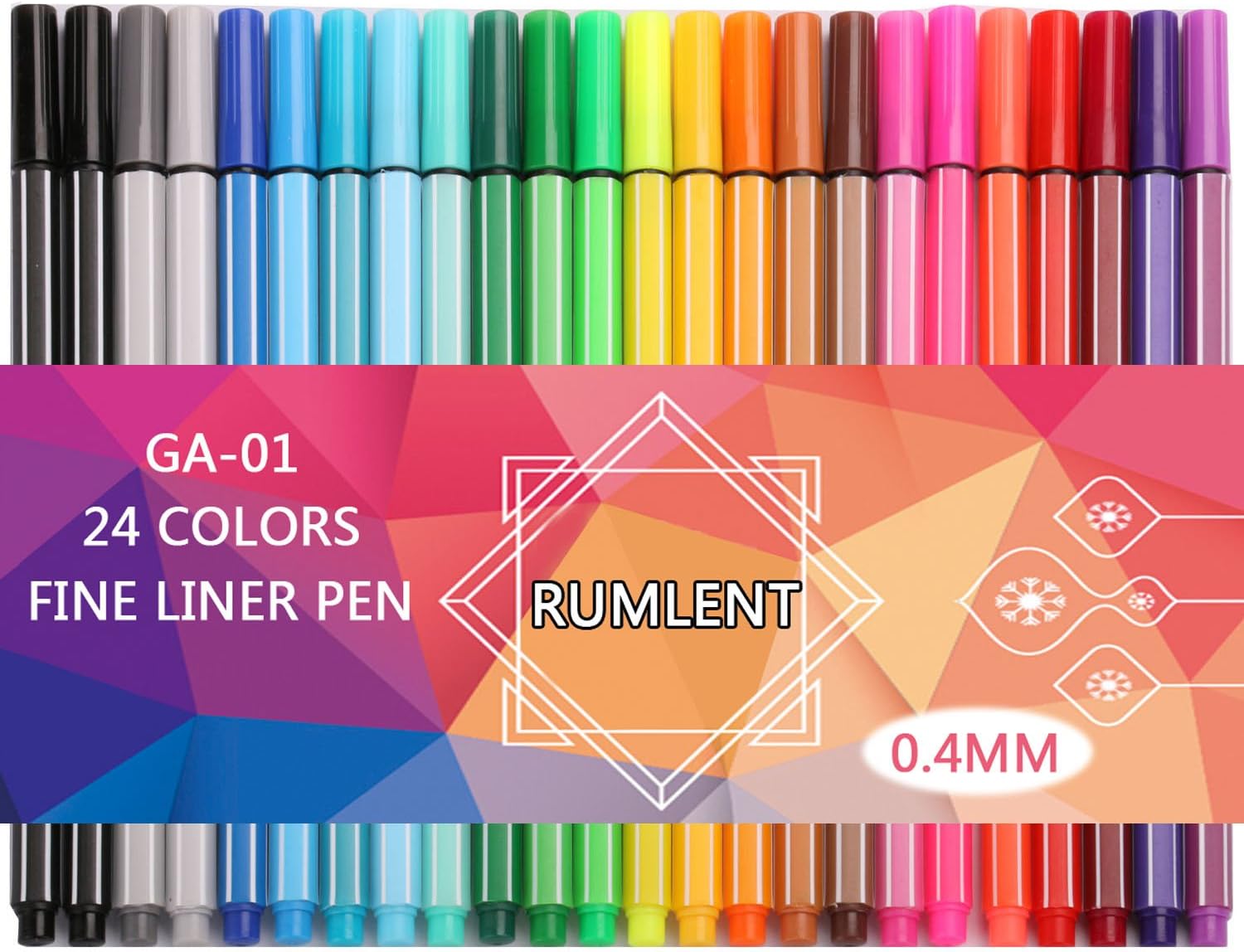 Rumlent GA-01 Pack of 24 Colors Fine Point Fineliner Pen,Coloring Drawing & Art Supplies Marker,Needle Tip 0.4mm