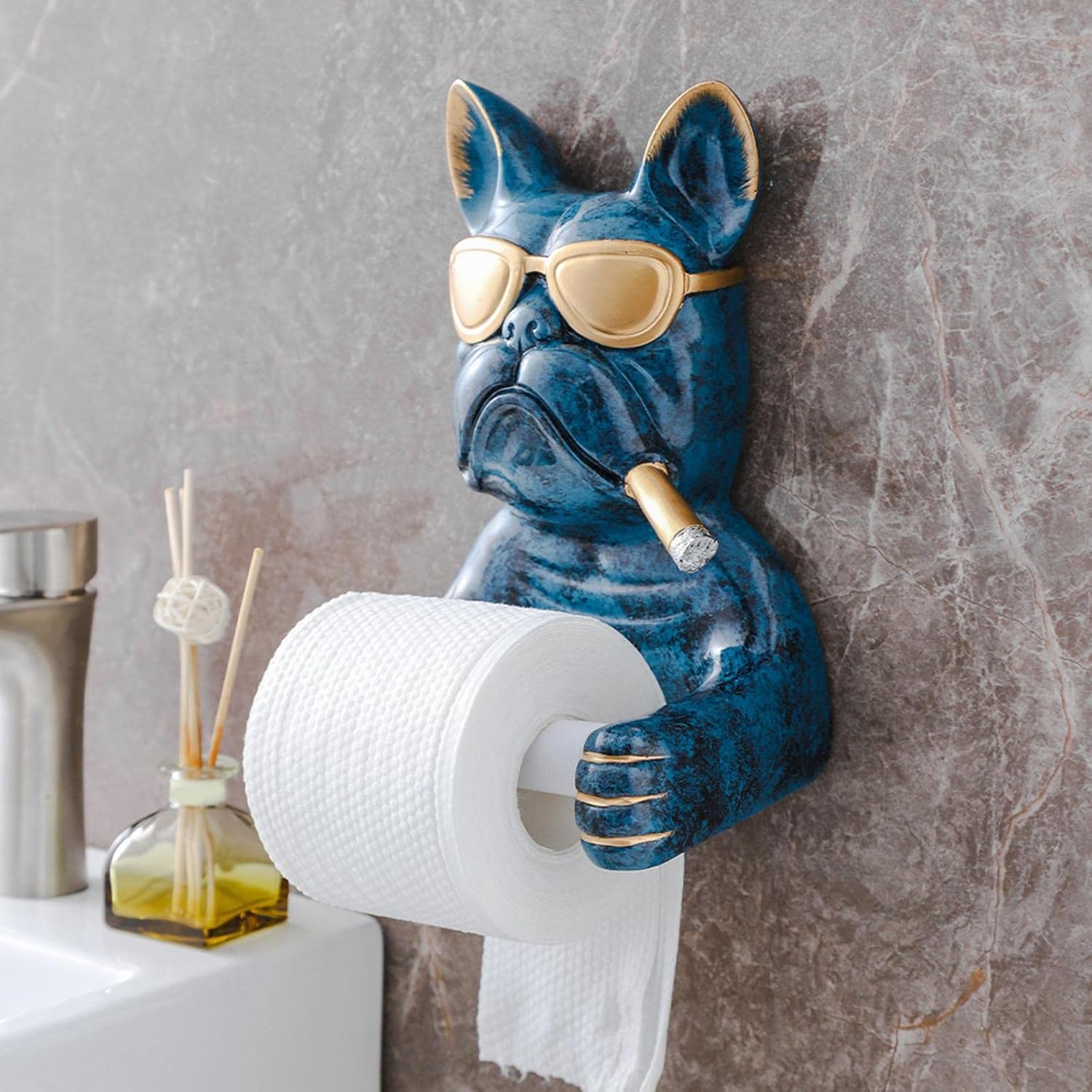Sleek Dog Sculpture Paper Towel Holder for Modern Home Decor, Blue