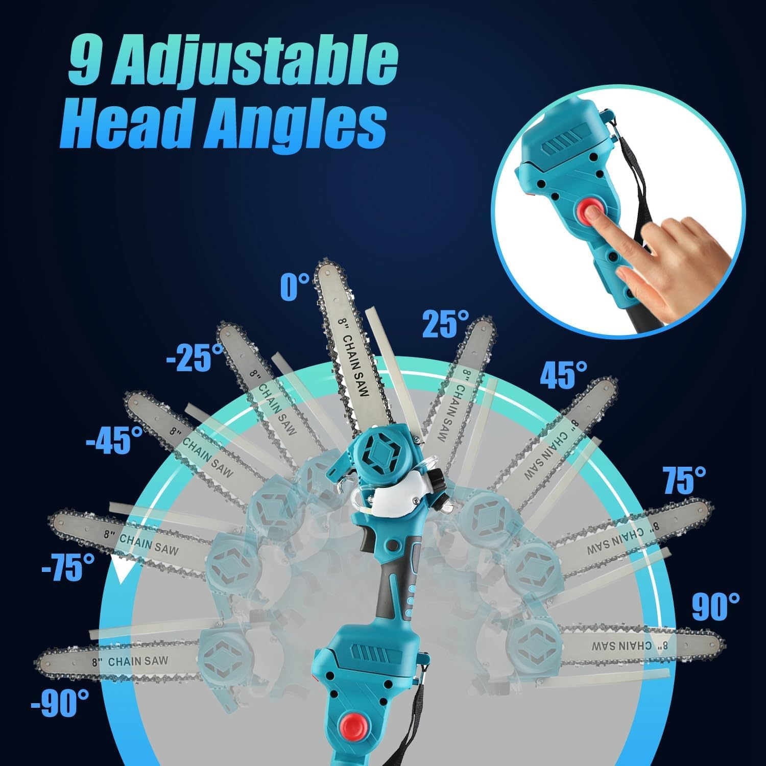 2-IN-1 Cordless Pole Saw 8 Inch, Brushless Mini Chainsaw with Extension Pole, 21V Electric Pole Chainsaw with 2Pcs 3.0A Battery, 38FT/S Speed, 13.7FT Max Reach & Multi-Angle for Tree Branches Trimming