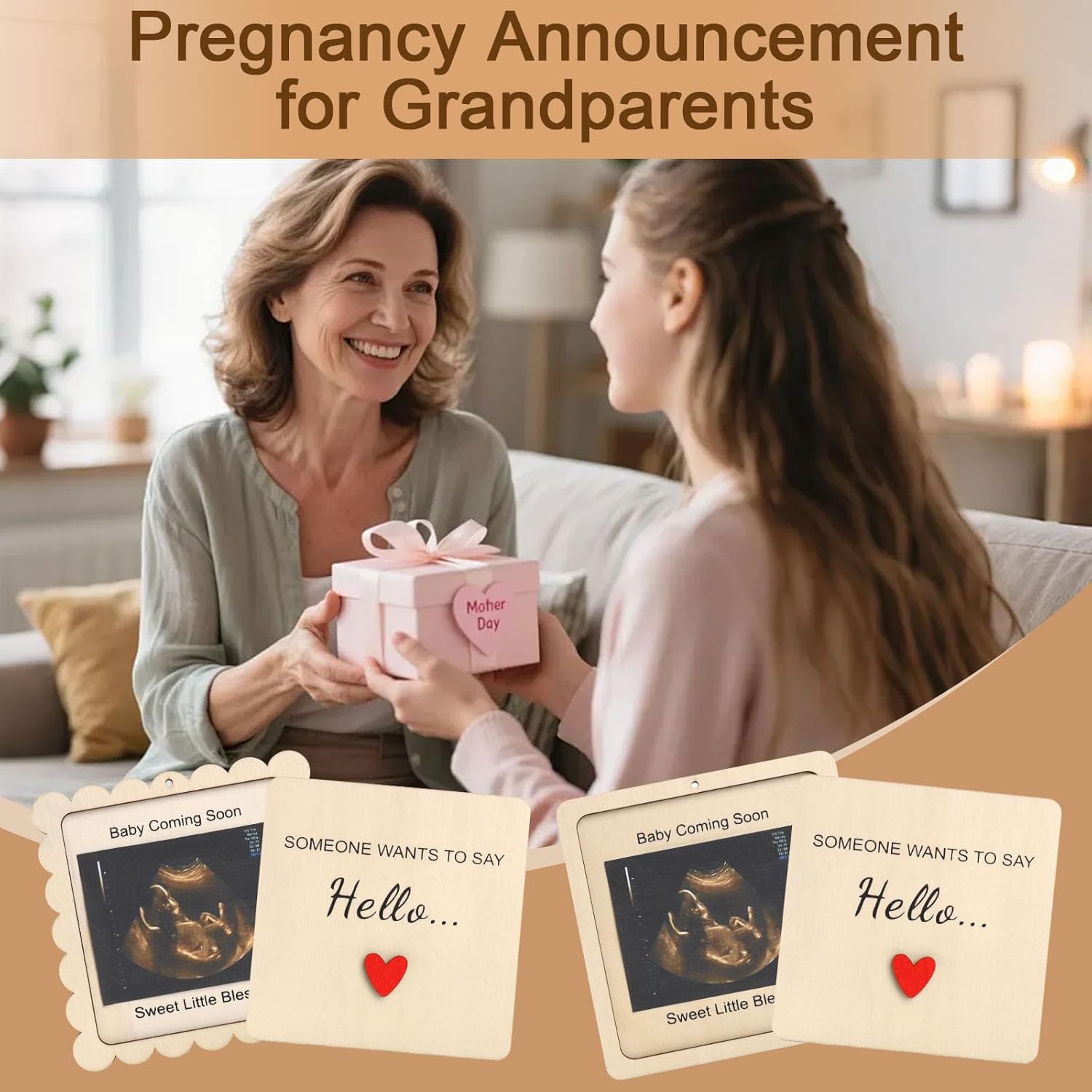 Scalloped Pregnancy Announcement Box for Grandparents with Sign - Baby Coming Soon Gift, Holds 3x4 Ultrasound Photo, Surprise Reveal Keepsake for Parents - Image 5