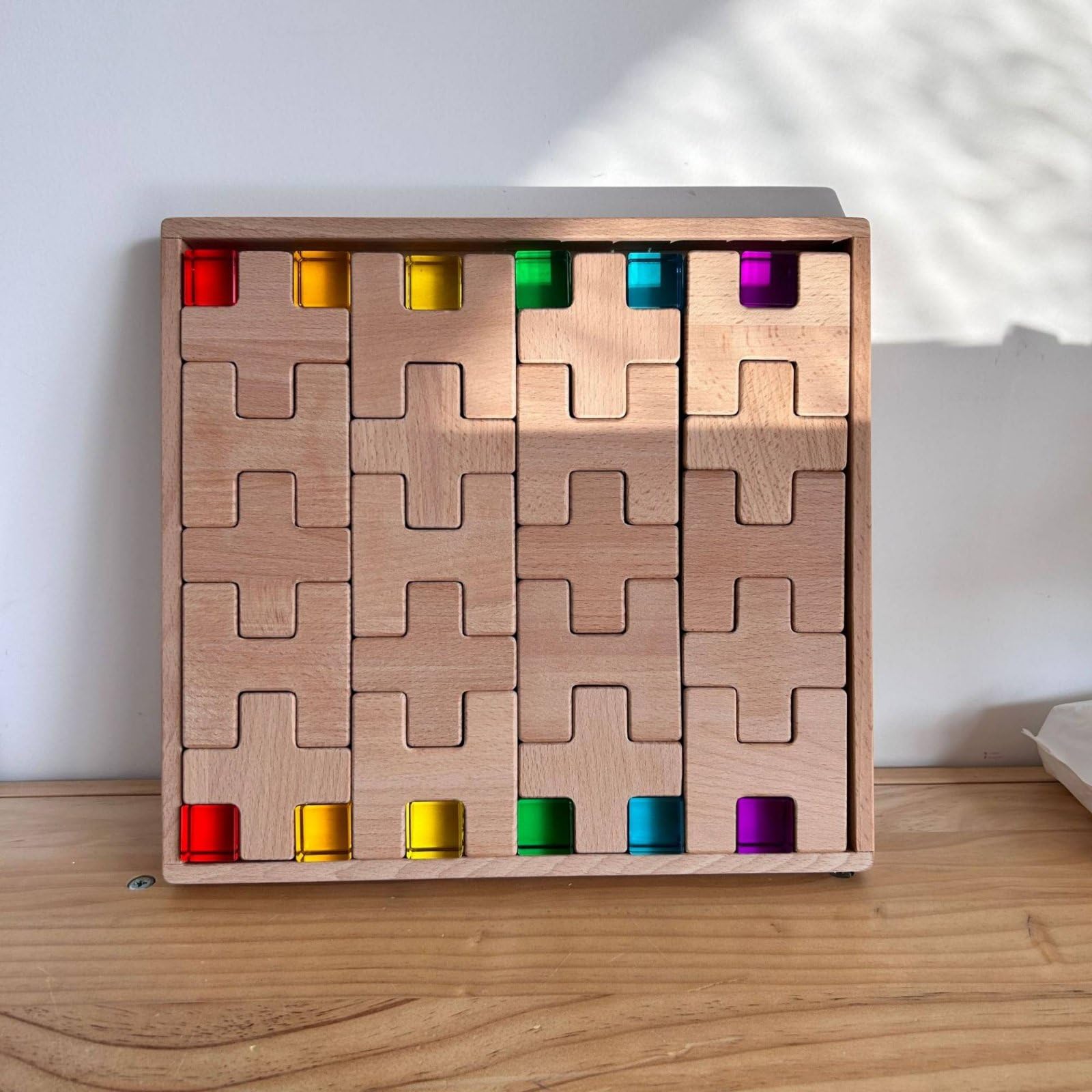 Holzbaustein Architekturspiel Konstruktionsbausteine Kreativset mit Durchsichtigen Acrylteilen für Sonnenlicht Effekte aus Buche für Vorschule Kindergarten Zuhause