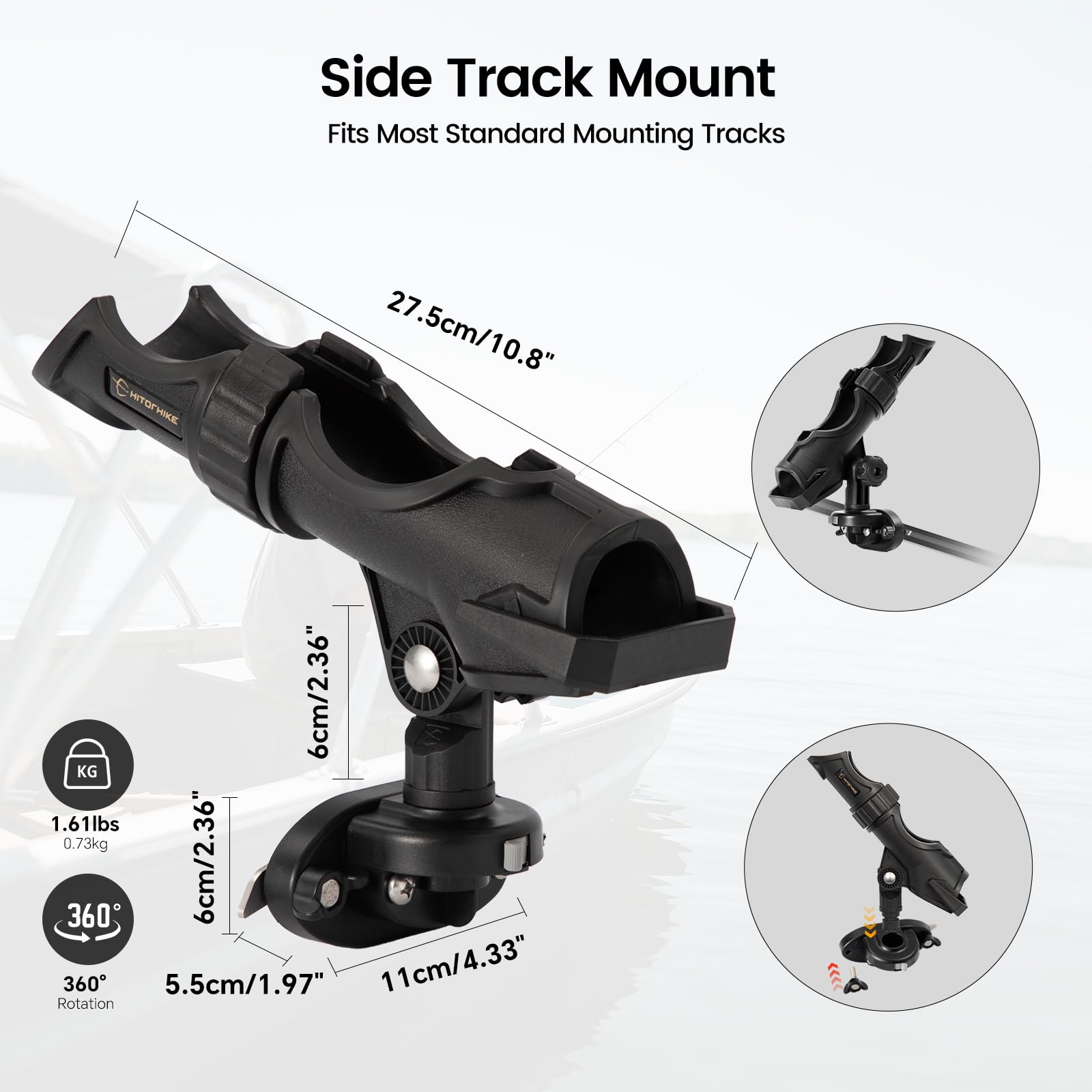 HITORHIKE - Soporte Universal para caña de Pescar Que Permite un Ajuste de 360 Grados para Kayak, Barco, Soporte para caña de Pescar Powerlock